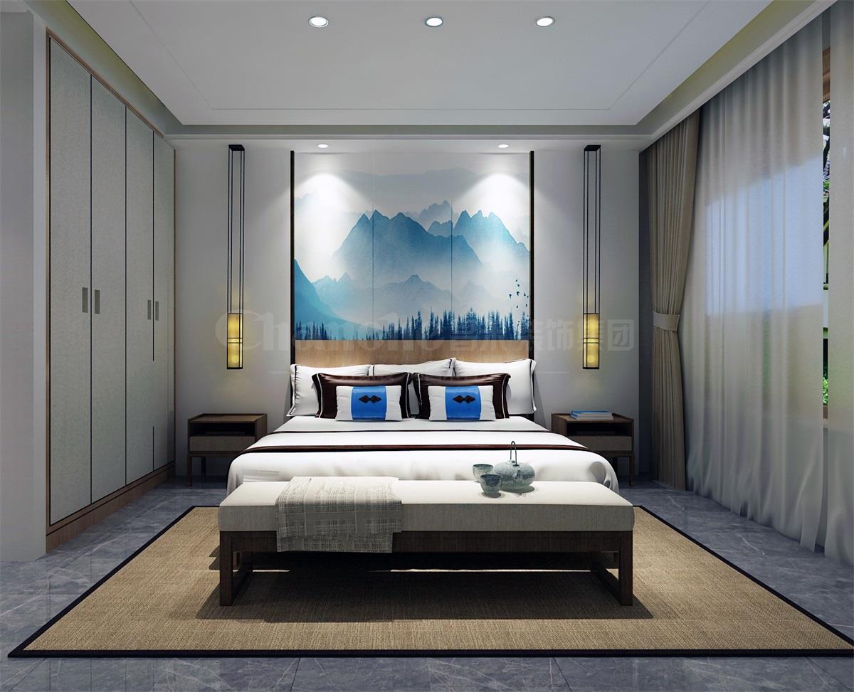 主臥貫穿、白色、灰色，加小許黑色融合的暖色調讓詩意棲居，少幾分濃墨重彩，多幾分雅致清寧，并在此感悟生命的智慧。內心的平靜才能感悟到生活的大美，美不是符號，是一種心境，一份怡然，更是一份禪動。